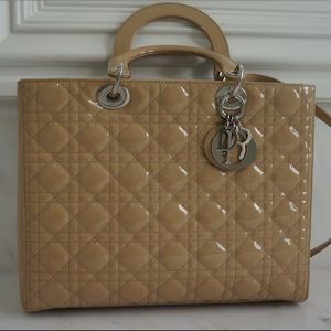 Beige Cannage Quilted  Large Lady Dior Bag